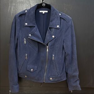 Rebecca Minkoff Navy Suede Leather Moto Jacket